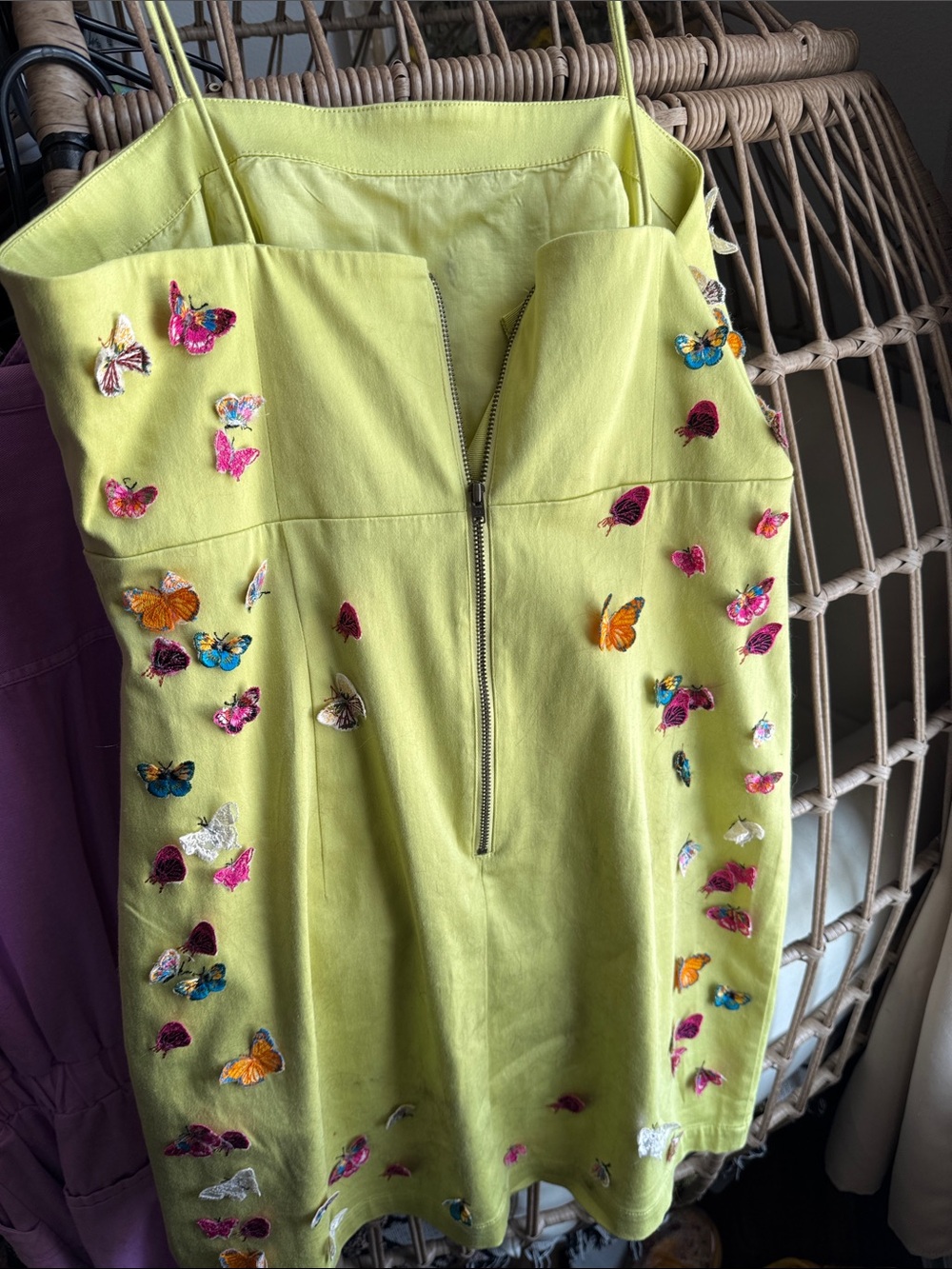 Anthropologie Lime Green Butterfly 3D Embroidered Mini Dress - Picture 2 of 3